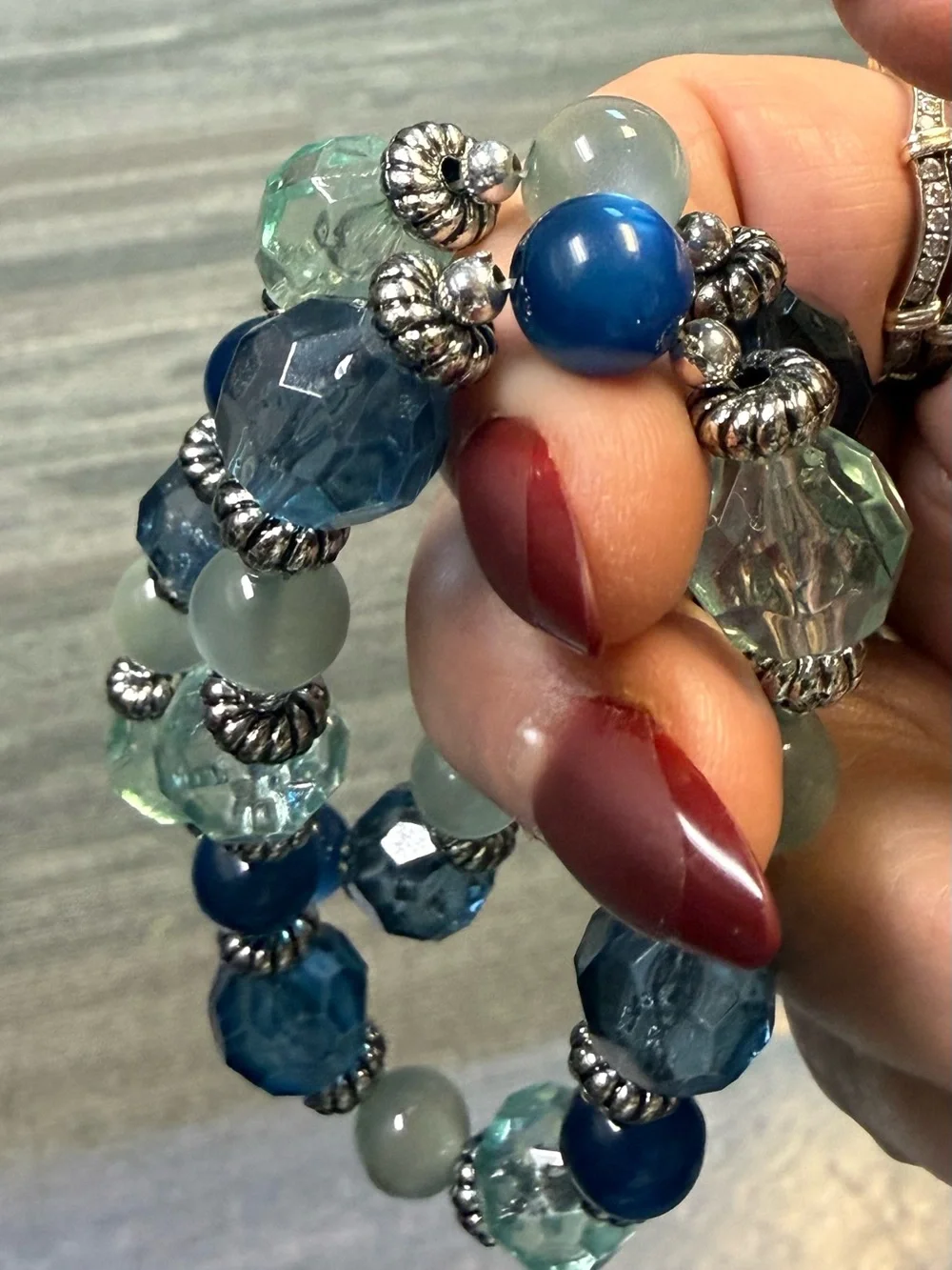 Two (2) Faceted Blue & Aqua Beaded Stretch Bracelets